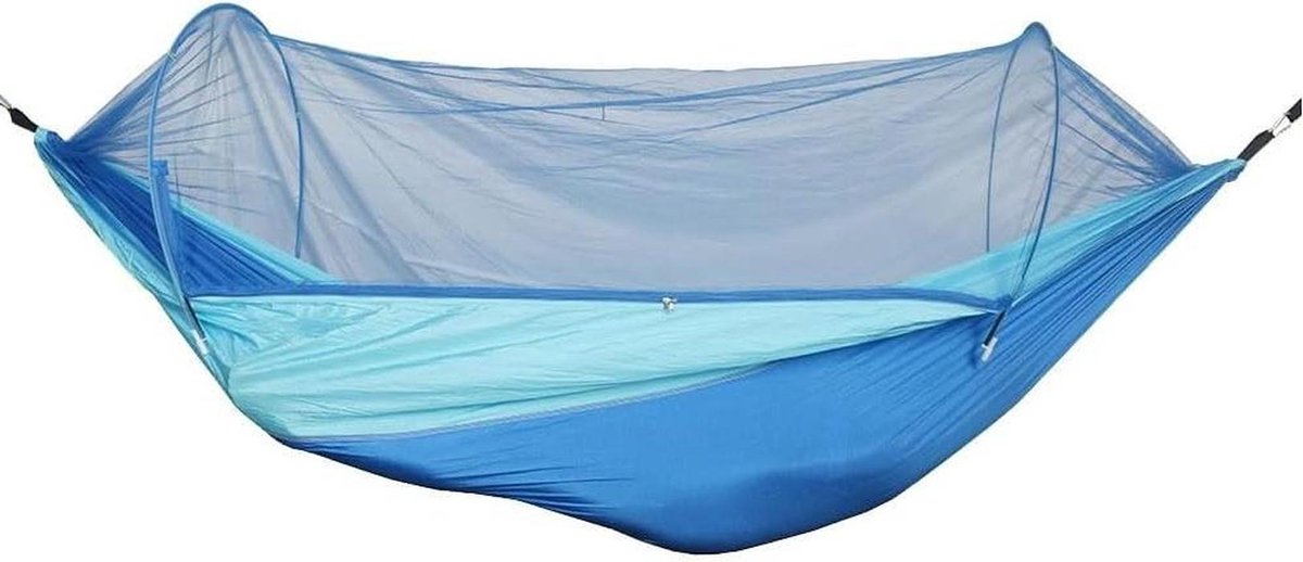Campinghangmat met net - Reishangmat - Ontspannen Buiten - Automatisch snel openend - 290x140 cm - Lichtblauw