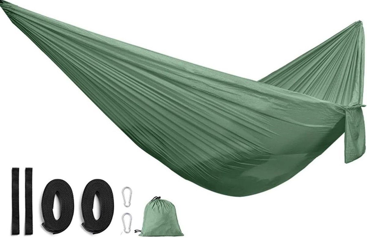 Camping Hangmat - Reishangmat Luifel - Buiten Ontspannen - Met Klamboe - 260 x 140 cm - Legergroen