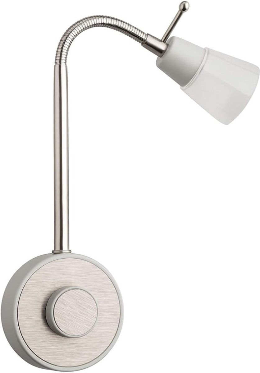 Verte Stekkerspot Dimbaar - Dimbare Stekkerlamp - Wandlamp met Stekker 2 W - Lamp met Stekker - Flexibel - Warm Wit - 2700 K - Leeslamp - Nachtlampje - Zilver