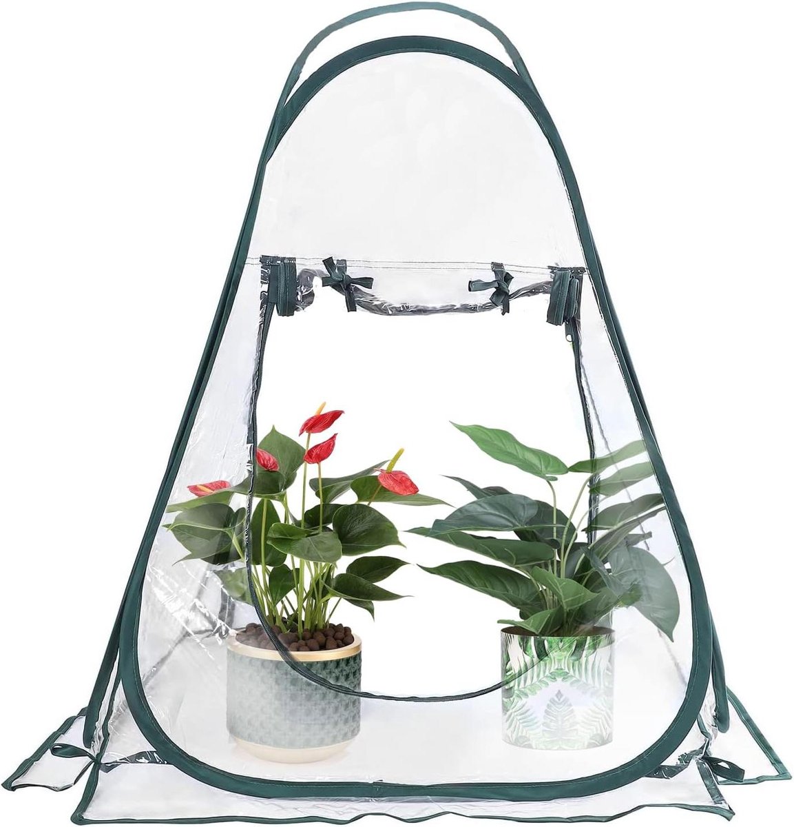 Mini Kas Tent - Pop-up Kas Plantenkas - Planten Beschermen - Transparant PVC - 70x70x80cm - Donkergroen