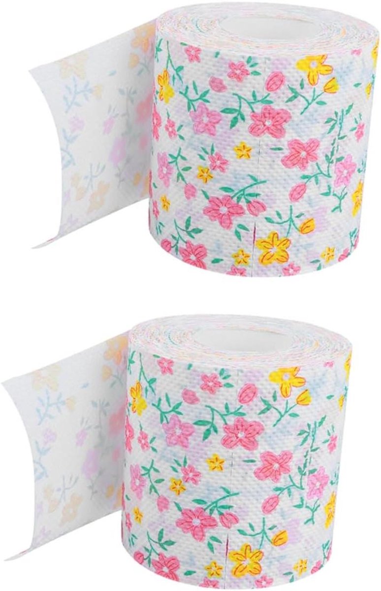 Toiletpapier Rollen - Papieren Servetten - Dagelijks Gebruik - Bloemenprint Patroon - 2 Rollen - Wit
