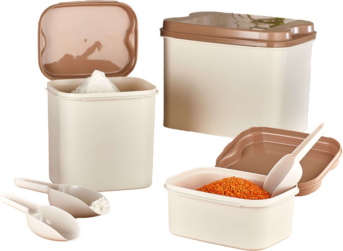 VIP Ahmet - Voorraaddozen Set Masal - 3 Stuks - 10 L + 4,5 L + 1,6 L - Beige - BPA-vrij