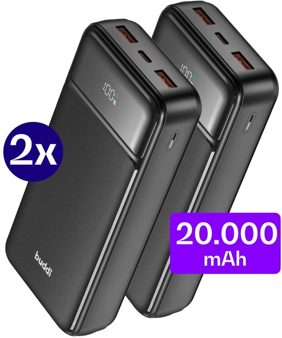 Buddi Boost - Duo Pack - 20.000 mAh Powerbank - Reisformaat