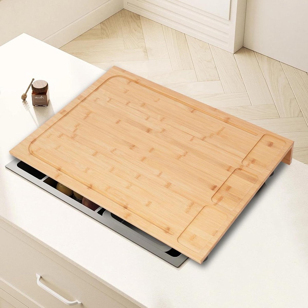 Kookplaat Afdekplaat - Snijplank Werkblad - Keuken Organiseren - Afneembare Voeten - 75 x 54 cm - Houtkleur