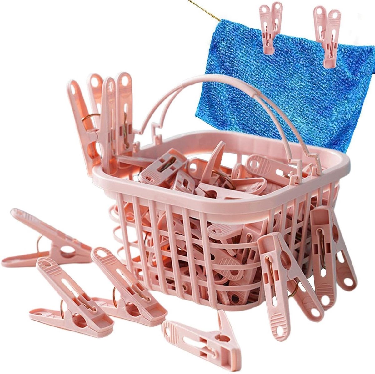Wasknijpers met mand - Kleine clips - Kleding drogen - Winddicht ontwerp - 30 stuks - Roze