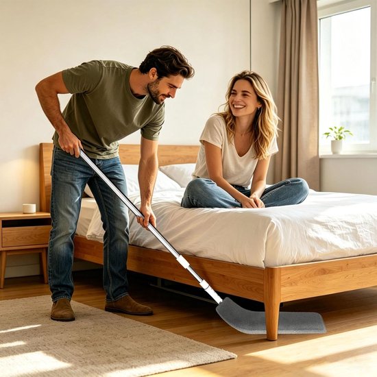 Telescopische Plumeau - Uitschuifbare Borstel - Huis Schoonmaken - Flexibele Kop - 65 cm Lengte - Grijs — afbeelding 4