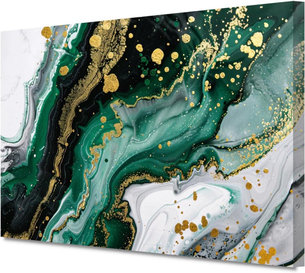 Marmer Wanddecoratie - Abstract Schilderij - Woonkamer Decoratie - Unieke Designs - 60x90 cm - Groen Zwart Goud