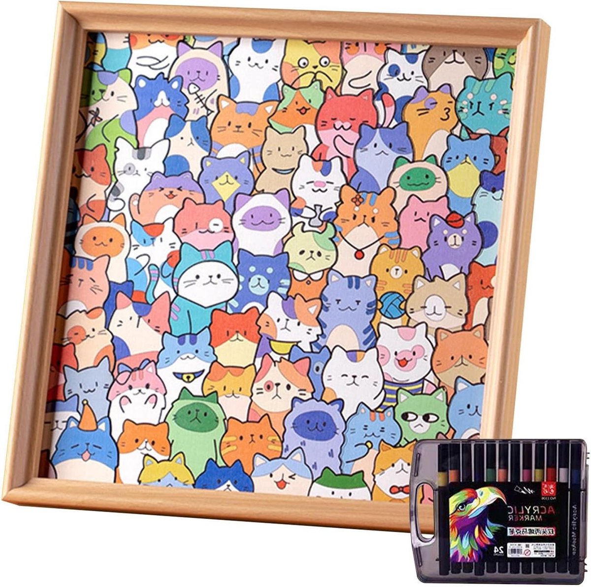 Houten Kat Puzzel - Fotolijst Puzzel - Creatief Knutselen - Interactief Beschilderbaar - 326 x 318 cm - Meerkleurig