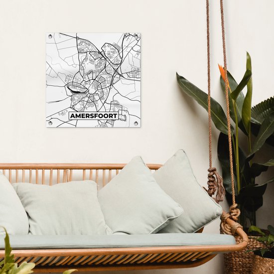 Tuinposter 50x50 cm - Tuindecoratie Kaart - Amersfoort - Zwart - Wit - Poster voor in de tuin - Buiten decoratie - Schutting tuinschilderij - Tuindoek muurdecoratie - Wanddecoratie balkondoek