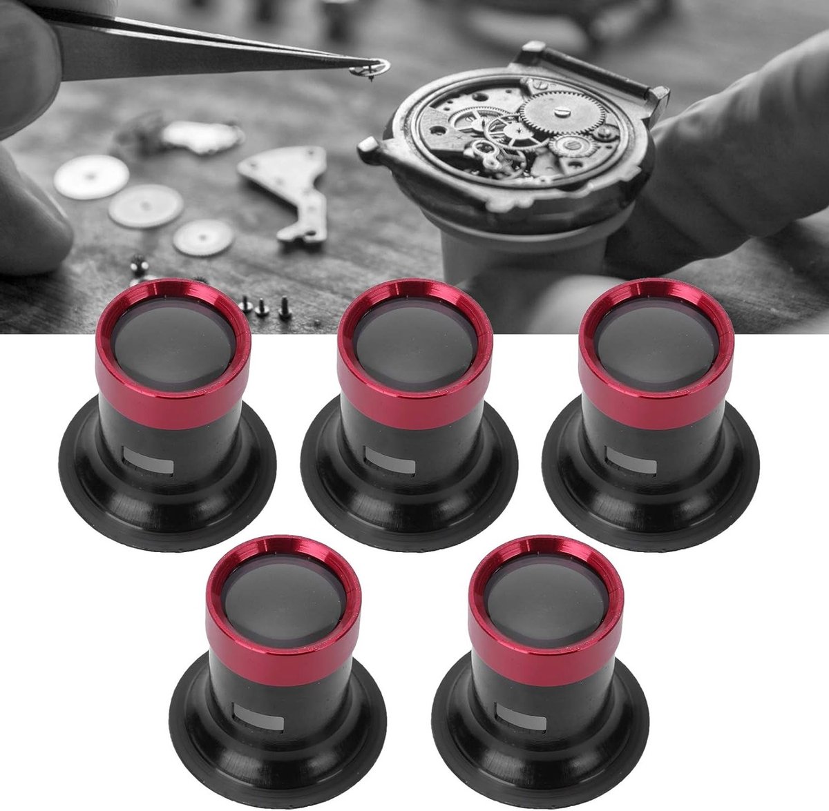 Professionele Vergrootglas voor Horlogemakers - 5-delige Aluminium Vergrootglas Set voor Precisie Reparatie en Mechanisch Werk aan Horloges