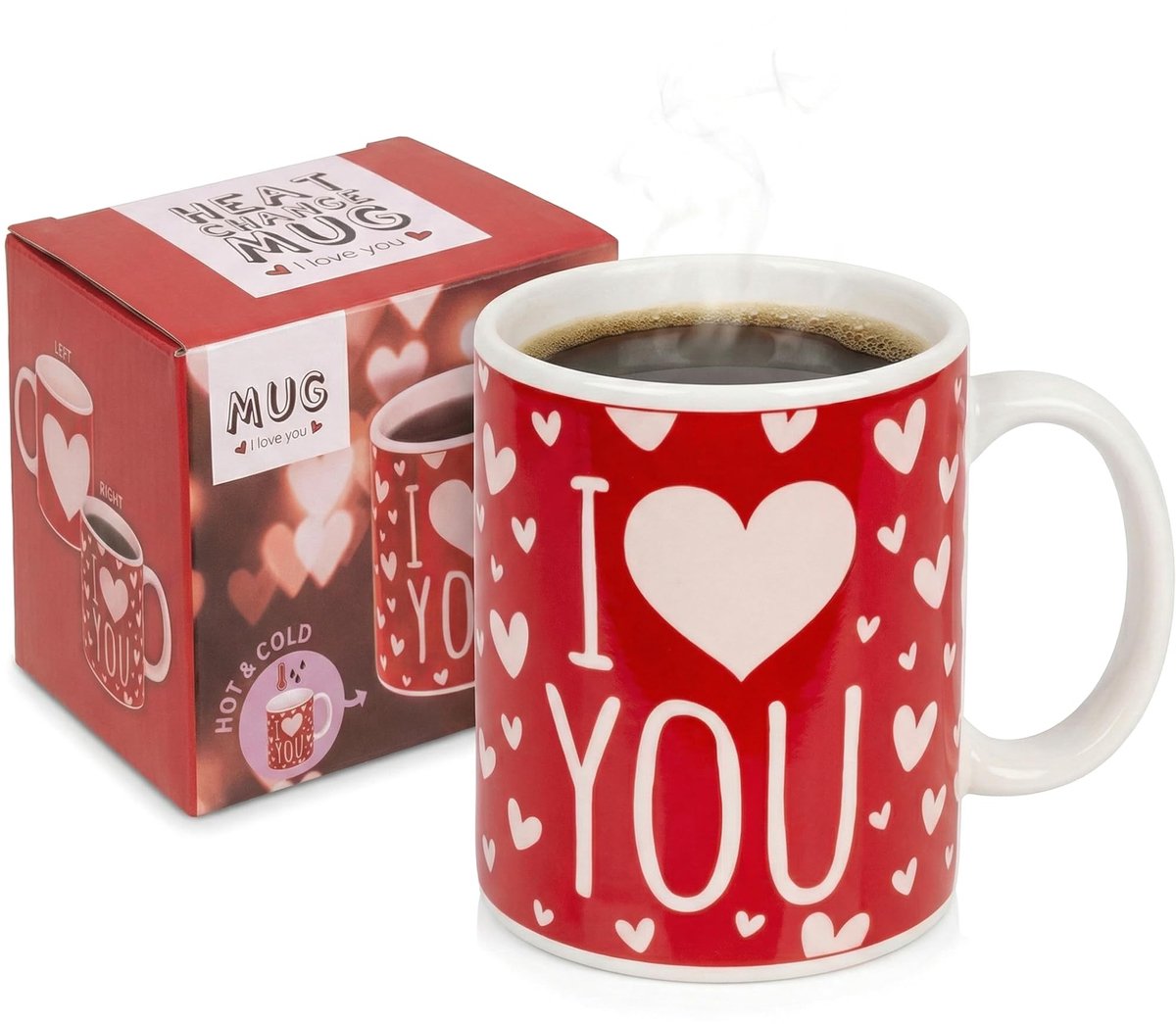 MIJOMA I Love You Thermosbeker met Hart Motief - Magische Koffiemok voor Stellen
