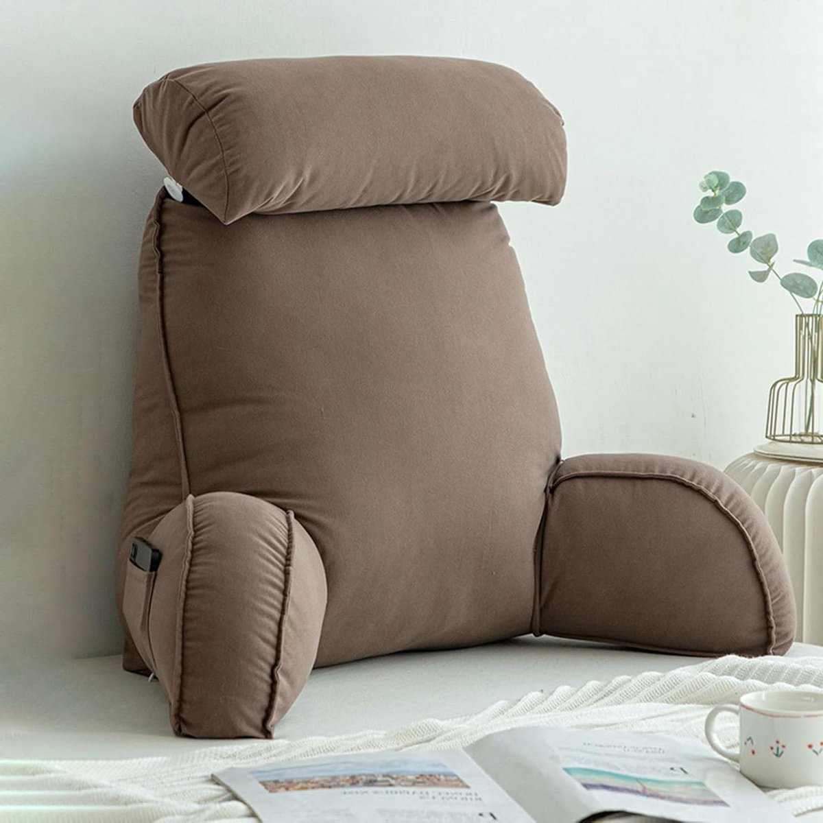 Leeskussen - Rugkussen Bedkussen - Ontspannen in Bed - Met Nekarmsteun - 75x40x58 CM - Kof