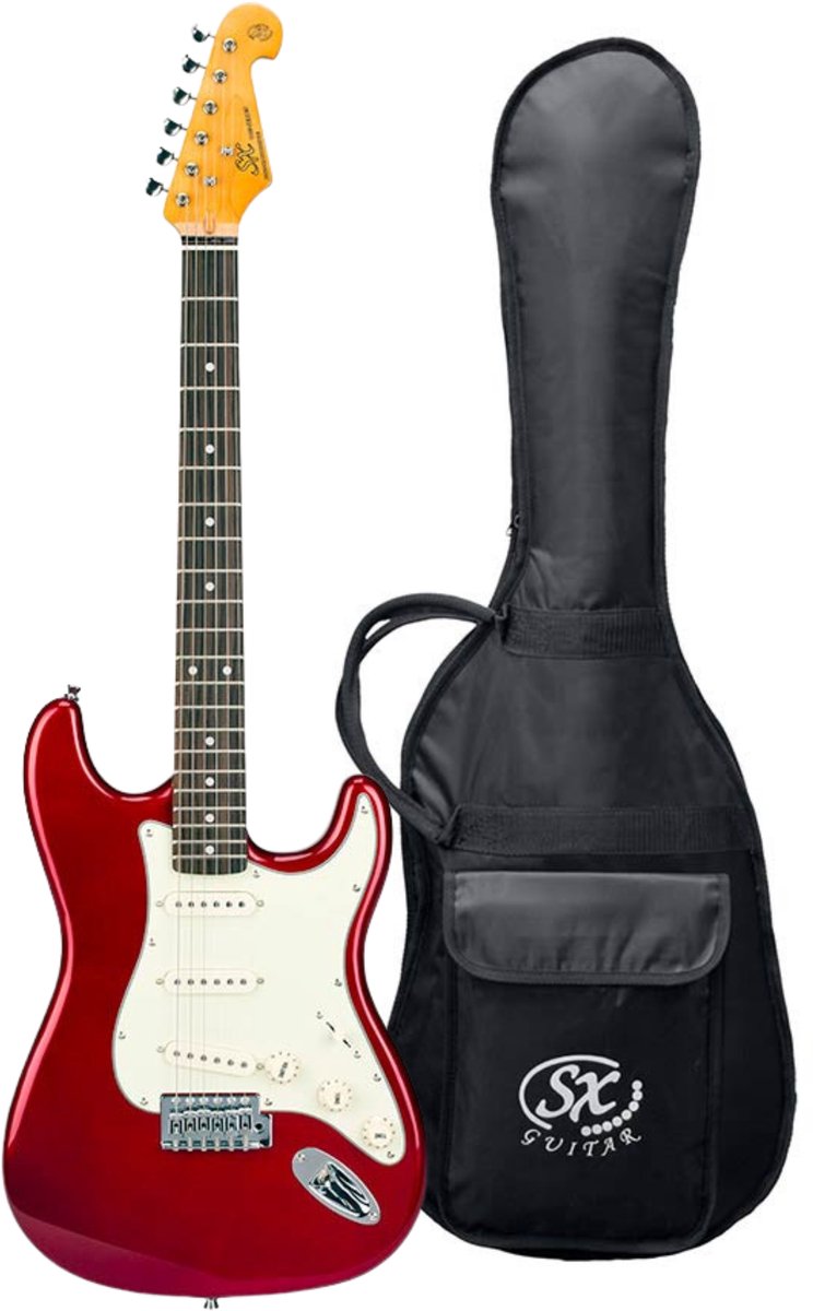 Elektrische gitaar - SX SST62-CAR - Retro Series 62 - ST-model - 3x Single Coil - Vintage Tremolo - Candy Apple Red - Inclusief gigbag