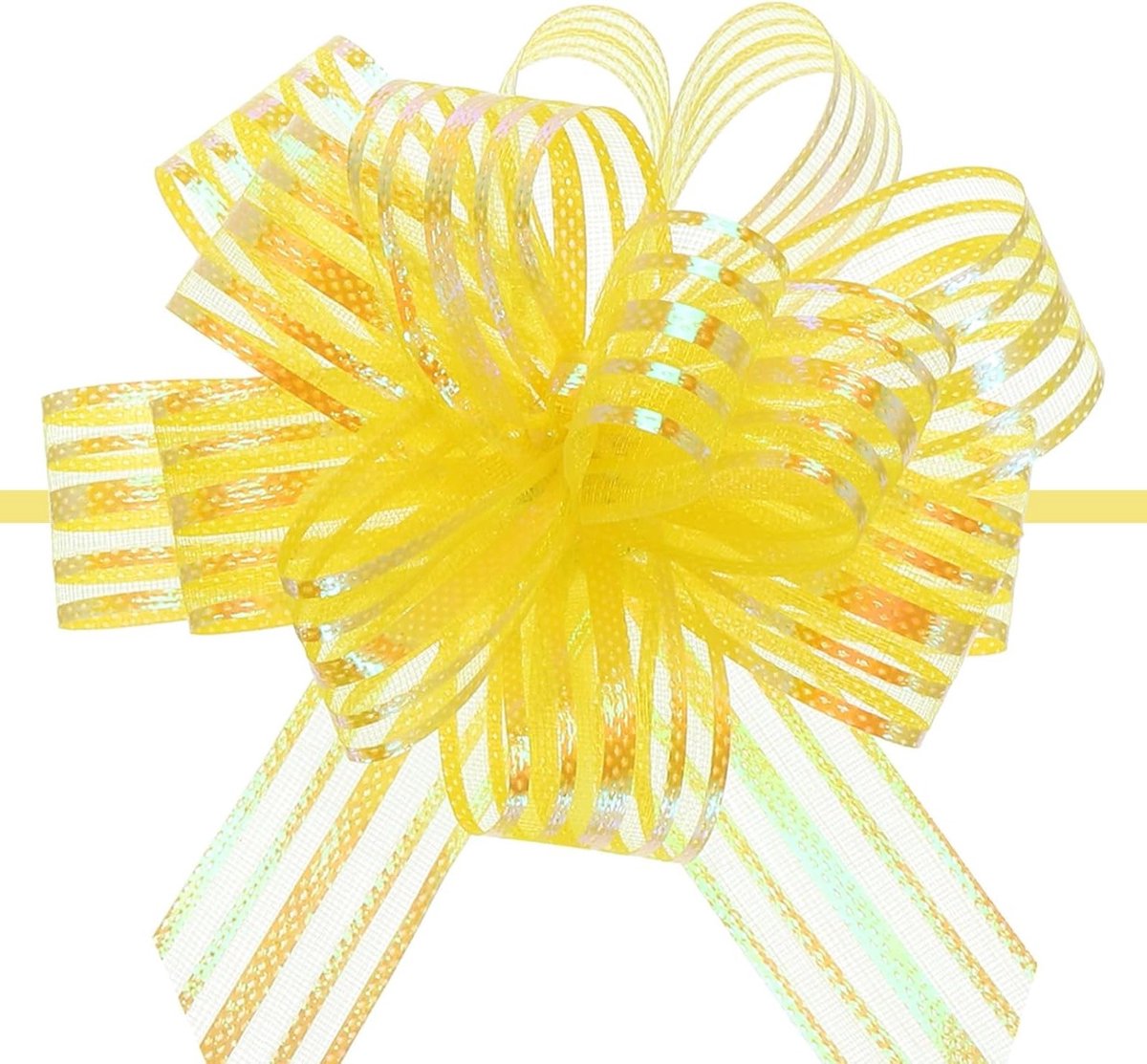 15 Pcs 10cm Grote Organza Trekboog, Cadeau Wikkelen Bogen, Chiffon Lint Bogen voor Bruiloften, Kerst en Versiering, Geel