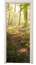 Deurposter 80x205 cm - Deursticker Bos - Bomen - Pad - Zon - Planten - Bladeren - Natuur - Meubelfolie zelfklevend - Deurfolie woonkamer - Interieurfolie fotobehang - Deur plakfolie - Deurstickers - Deurbehang sticker - Kamer decoratie