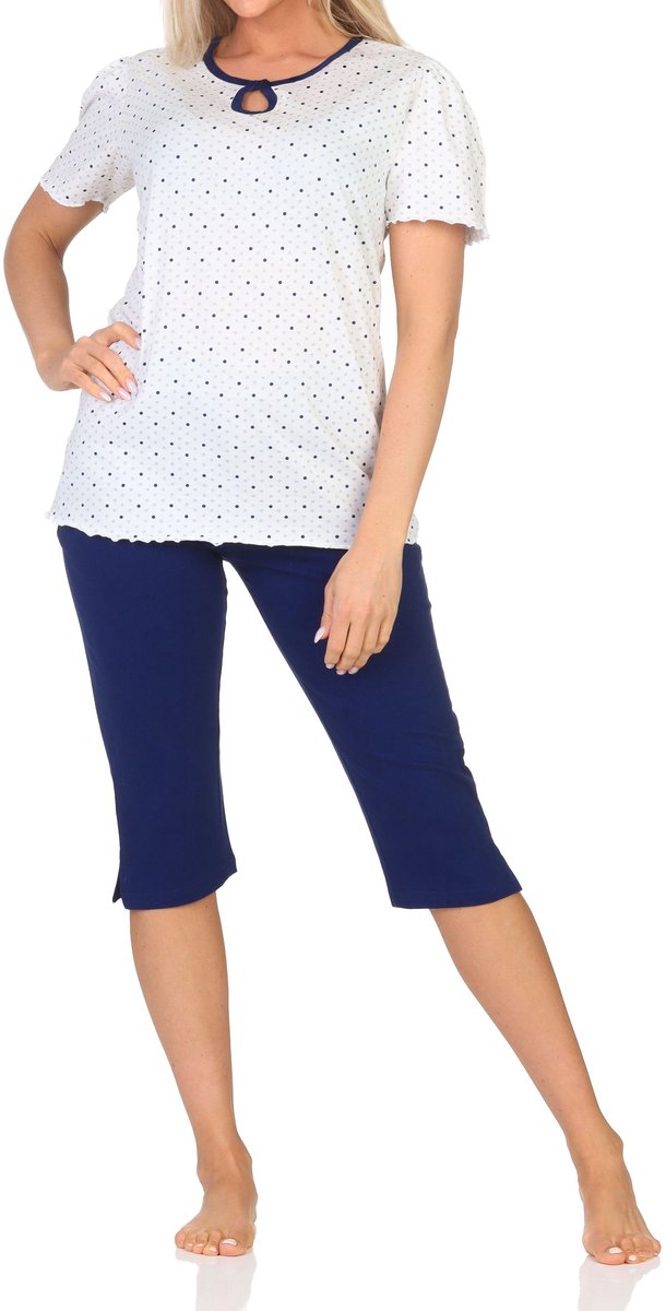 Normann dames capri pyjama met korte mouwen in stippenlook - ook in grote maten marine