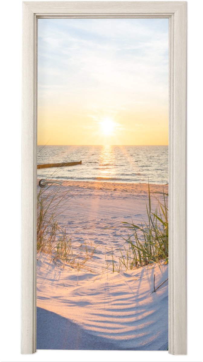 Deurposter 80x205 cm - Deursticker Strand - Zon - Duin - Gras - Zand - Horizon - Meubelfol