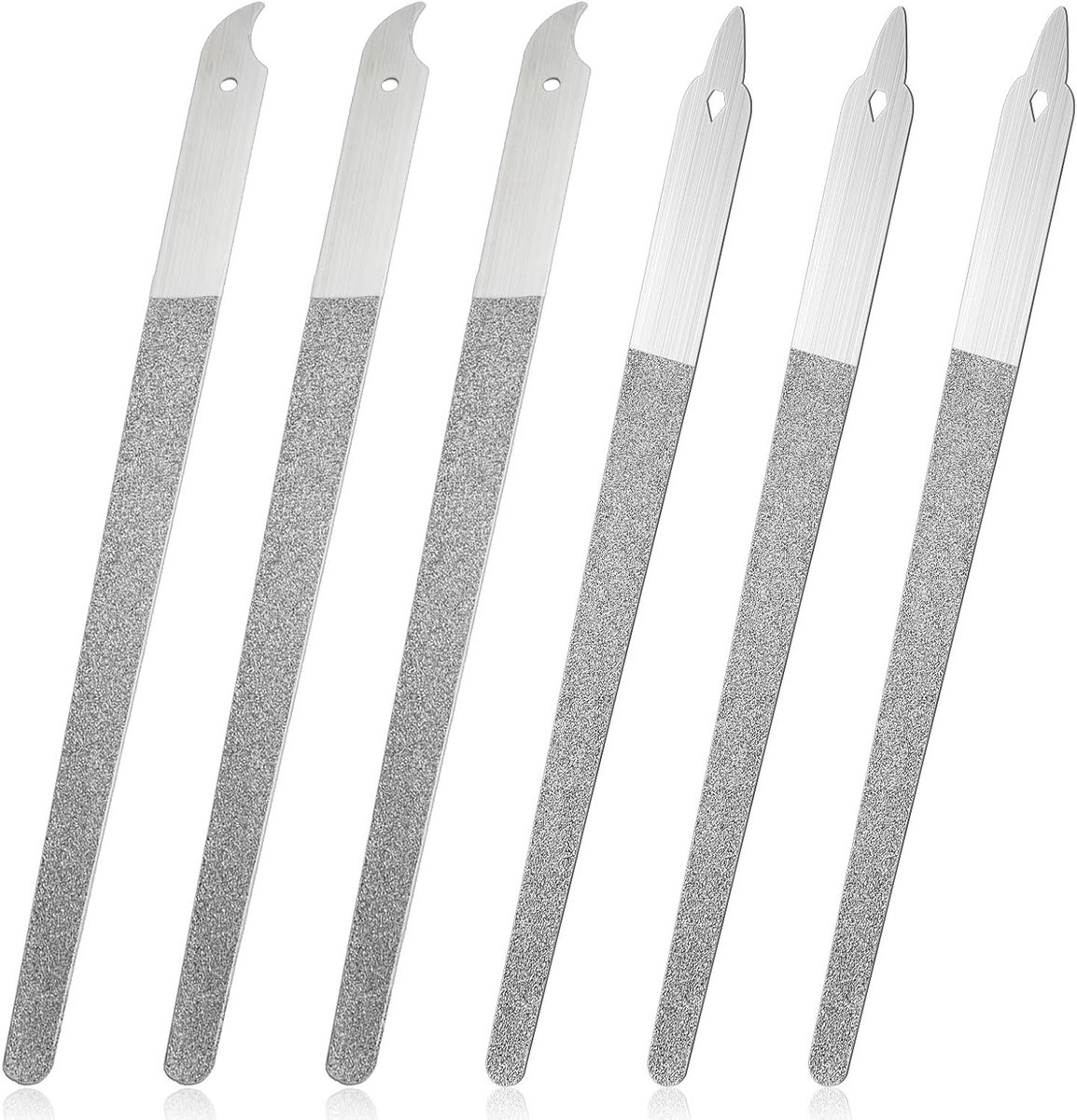 Set van 6 Dubbelzijdige RVS Vijl met Scherpe Punt voor Natuurlijke Nagels, Professionele Manicure en Pedicure Gereedschappen voor Thuisgebruik en Salons