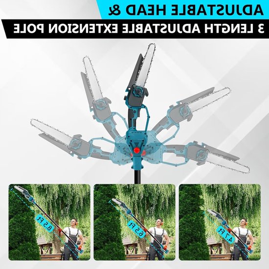 Draadloze takkenzaag met telescopische steel, 2-in-1 snoeigereedschap voor hoge takken, 6 inch blad, werkt tot 4.5 m hoogte — afbeelding 2