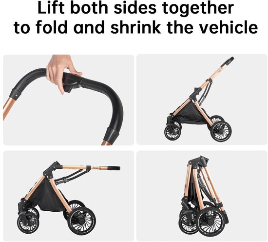 Deluxe 3-in-1 Kinderwagen - Volledig Reissysteem met Wieg & Autostoel - Veilig en Comfortabel - Zwartgoud van Merkloos — afbeelding 2