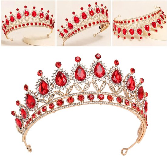 Koninklijke Rode Kristallen Tiara voor Vrouwen, Luxe Haaraccessoire voor Bruiden, Feestjes en Kostuums, Opvallend en Elegant van Merkloos — afbeelding 2