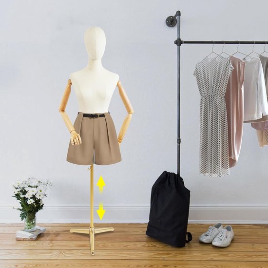 Dames Etalagepop Bovenlichaam - Mannequin Vrouwelijk - Kleding Presentatie - Verstelbare Hoogte Flexibele Armen - 92cm Model 65-120cm Hoogte - Goud — afbeelding 4