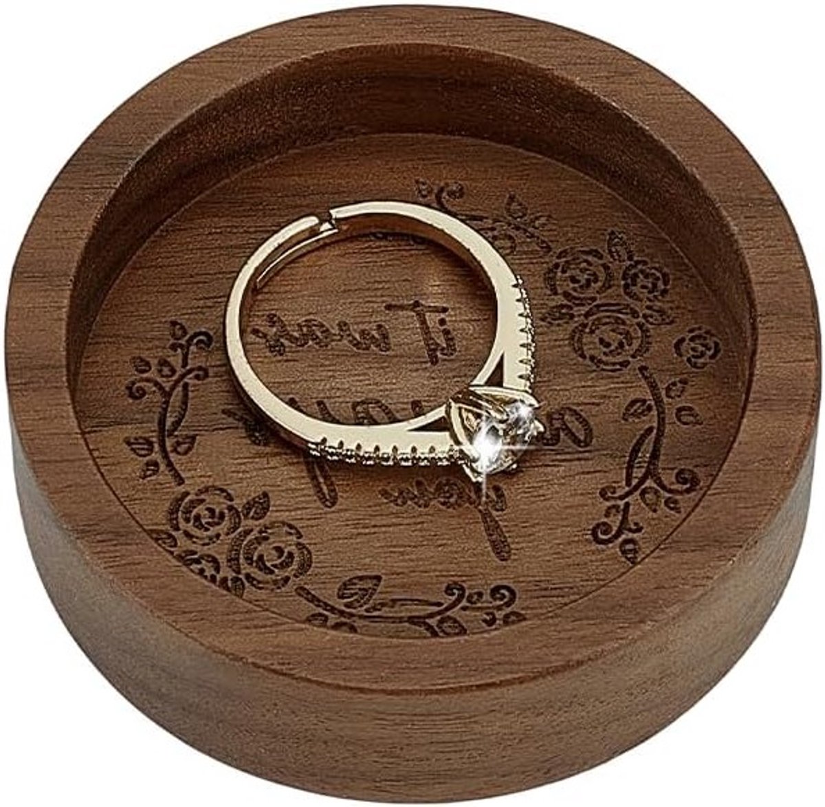 Walnoten Ringhouder van Hout voor Sieraden - Ronde Ringdoos voor Trouwringen, Verjaardagscadeau en Bedside Organisatie - 5.8 cm