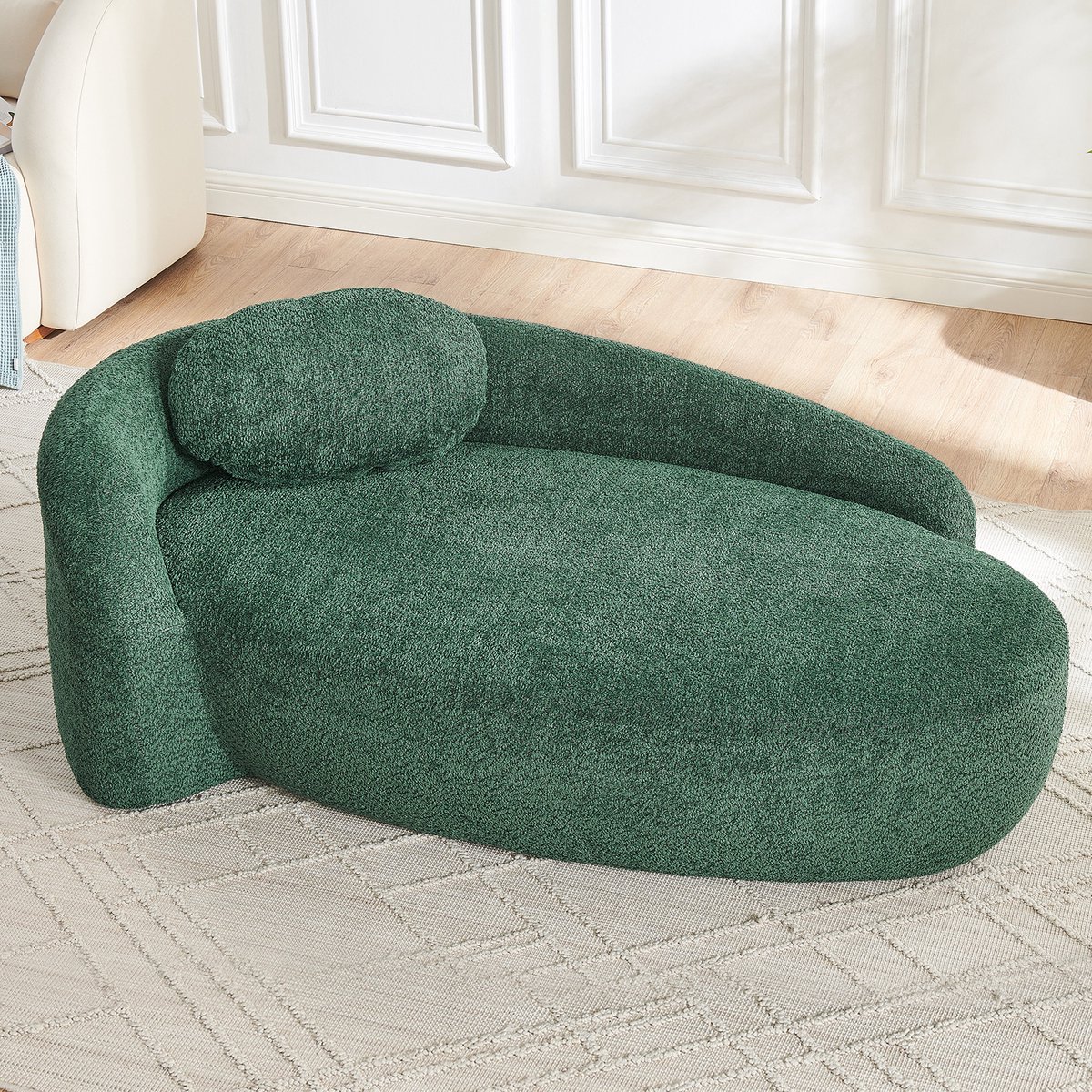 FloraGrace Zitbank – 1-Zits Teddyfleece Bank – Met Kussen En Rond Design – Voor Woonkamer, Slaapkamer Of Werkkamer – Teddy – Groen