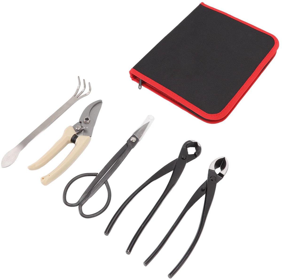 Dailygoods- Bonsai-Gereedschapsset 5-delig - Koolstofstaal/Roestvrij Staal - Ergonomische Handgreep - Professionele Takkenschaar - Tuingereedschap in Opbergtas - Duurzaam Materialen