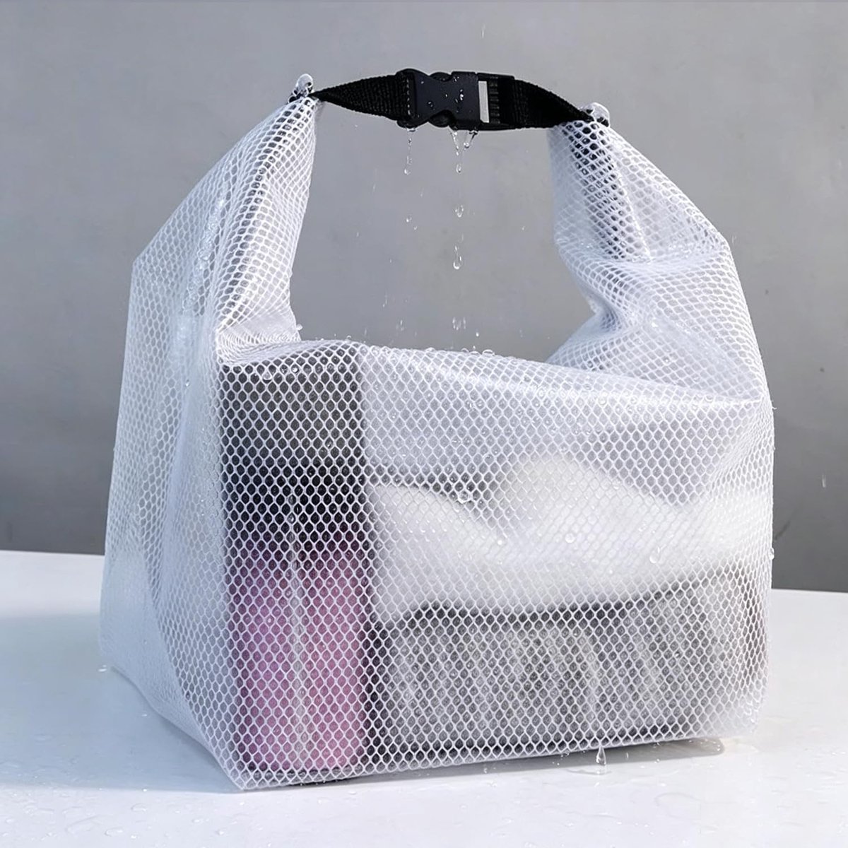Ulisem - 1 stuk waterdichte opbergtas - voor zwemmen en baden - grote capaciteit met trekkoord - toilettas voor dames en heren - wit - 27*11.5*24.5CM