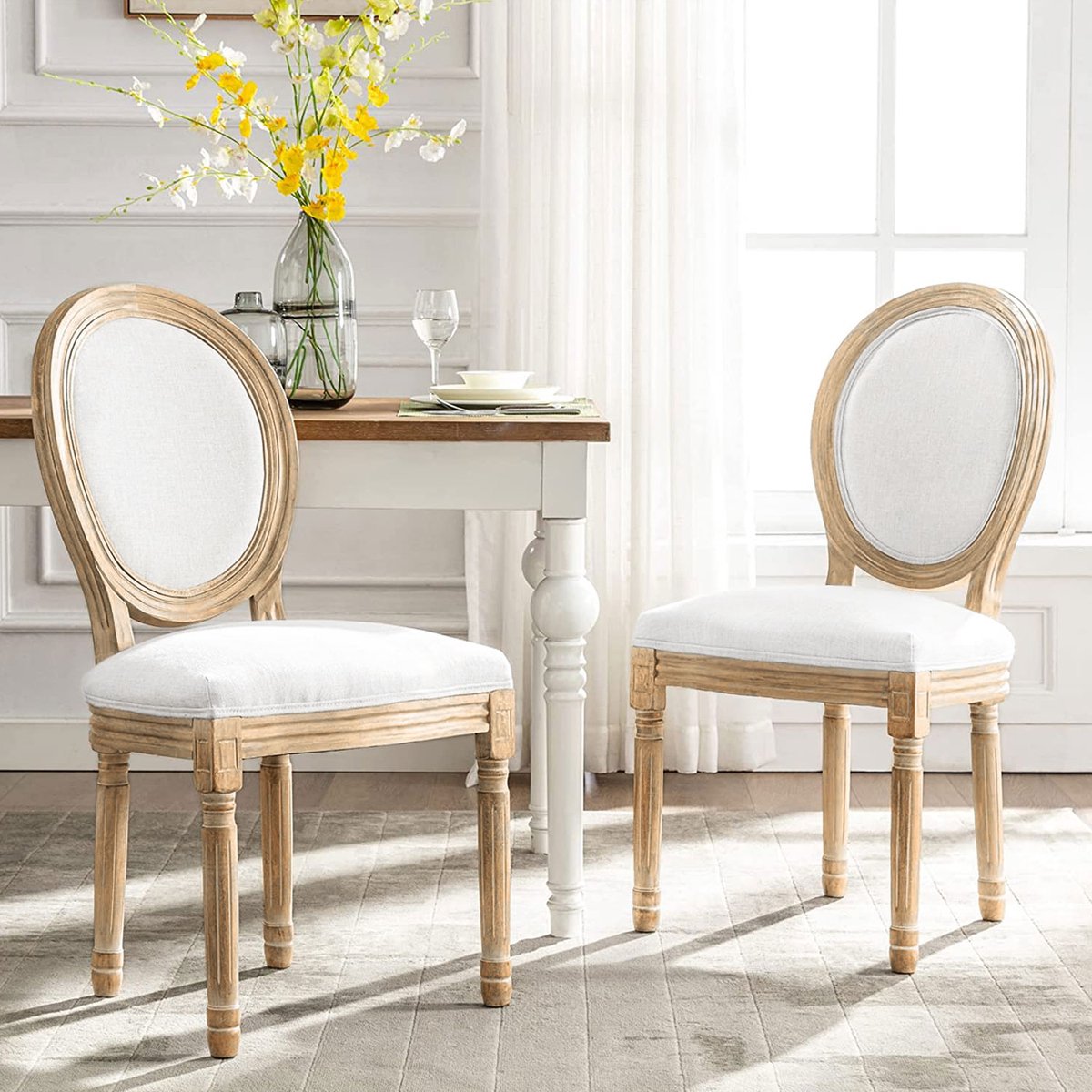 HomeMiYN Linnen Armstoel Set van 2 Beige — Massief Houten Fauteuil Stoer Koorddetail Scandinavisch | Vintage Leesstoel Slaapkamer Woonkamer | BS5852 Schuim, Hoge Rubberhouten Poten, Comfortabel