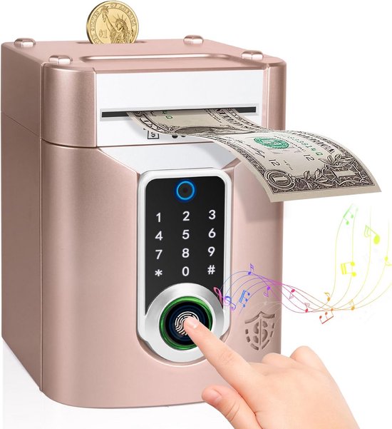 Elektronische Spaarpot - Geldkistje Kinderen - Geld Leren Besparen - Touchscreen met Vingerafdruk - 20 cm Hoog - Roségoud