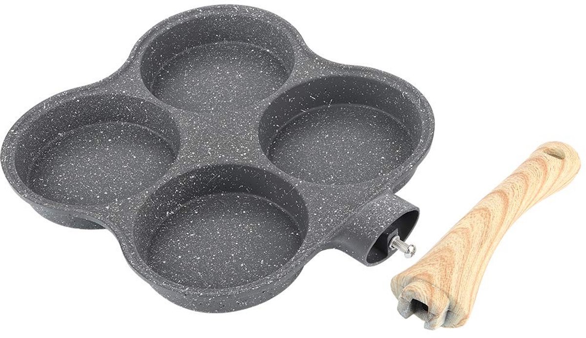 JHUBERS- Omeletpan 4 Gaten - Antiaanbaklaag - Warmte-isolerende Handgreep - Geschikt voor Inductie/Gasfornuis - Veilig en Betrouwbaar - Comfortabel Koken - Koekenpan