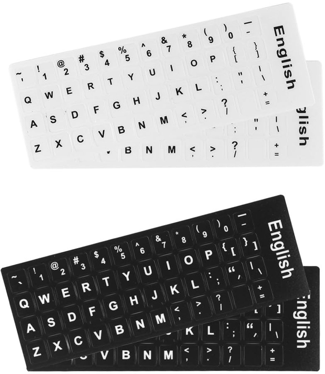 JHUBERS- Toetsenbordstickers - Vervangende Stickers - QWERTY - Zwart/Wit - Matte Textuur - 4 Stuks