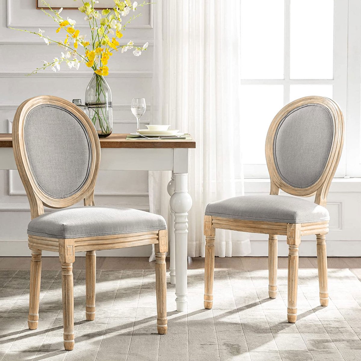 HomeMiYN Linnen Armstoel Set van 2 — Massief Houten Fauteuil Stoer Koorddetail Scandinavisch | Vintage Eetkamerstoel Leesstoel Woonkamer Slaapkamer | BS5852 Schuim, Hoge Rubberhouten Poten — Grijs