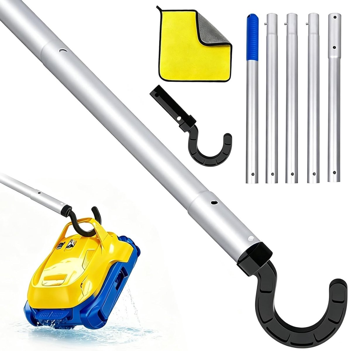 Haak voor zwembadrobot met telescoopstang van 185 cm, ideaal voor zwembadreiniging en onderhoud, accessoires voor zwembadstofzuiger en zwembadhaken