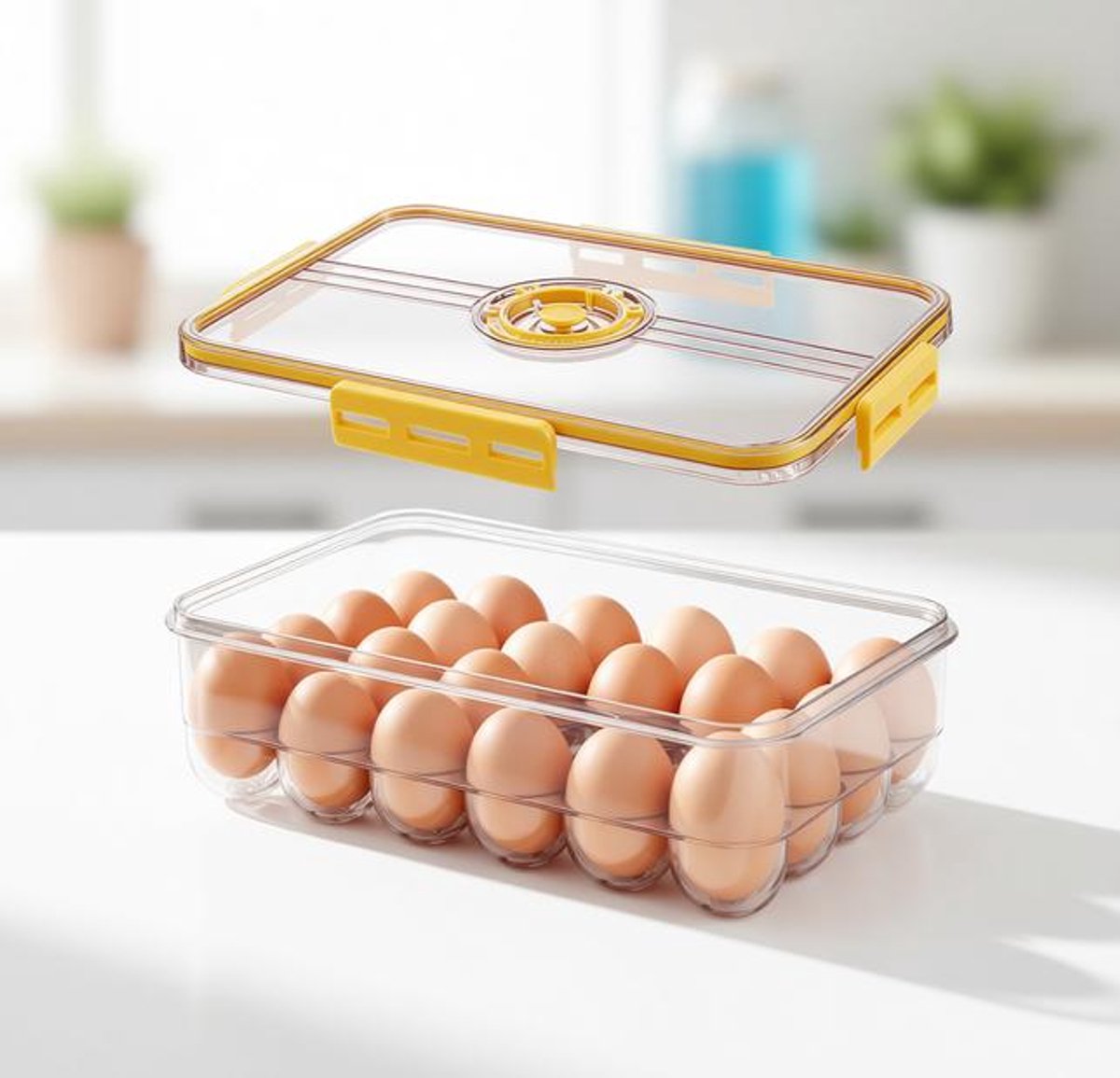 ElleMooi Eierdoos Transparant - 24 Eieren - Eierhouder voor Keuken en Koelkast - Geel