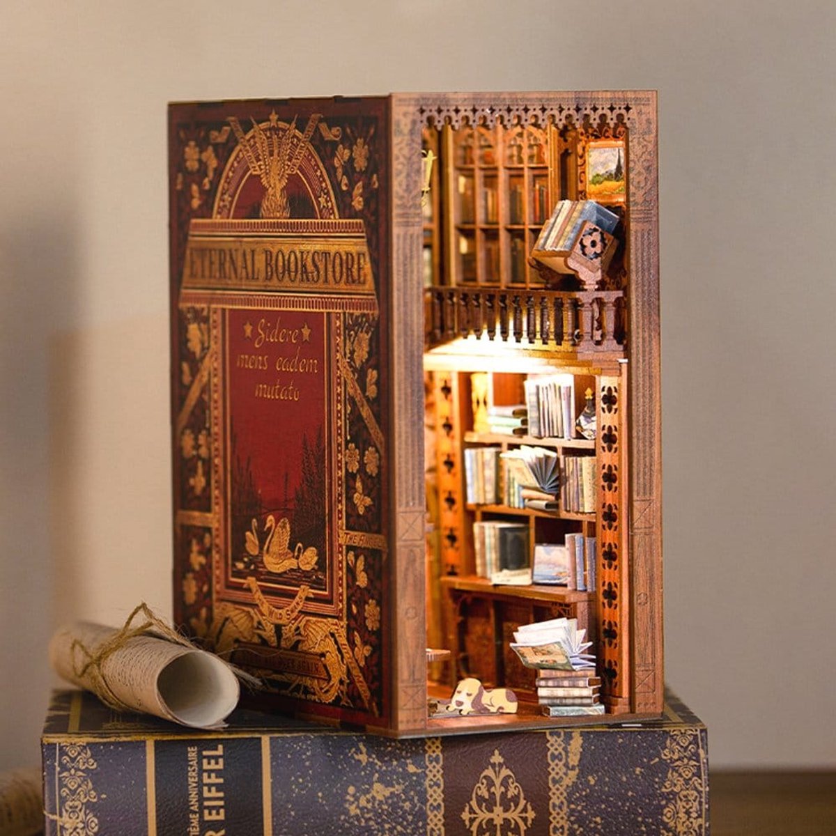 CuteBee Book Nook - Modelbouw - Houten 3D Puzzel - DIY Bouwpakket Volwassenen en Volwassenen - Boekensteun - Boekenhouder - Eternal Bookstore — afbeelding 17