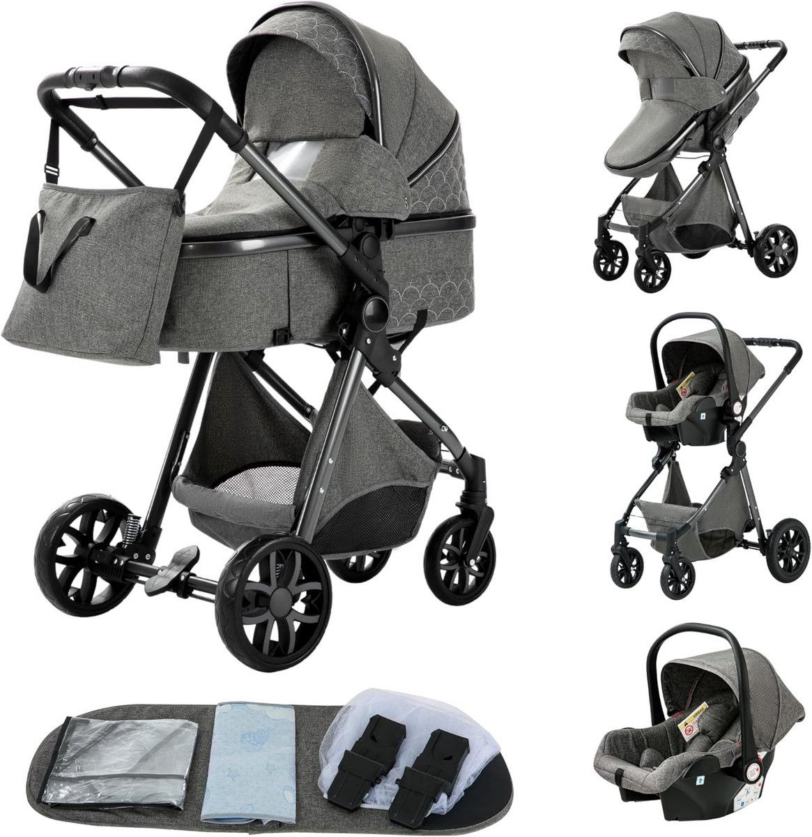 Wan 3-in-1 Kinderwagen Donkergrijs met Omkeerbare Zitting - Wan - €234,95