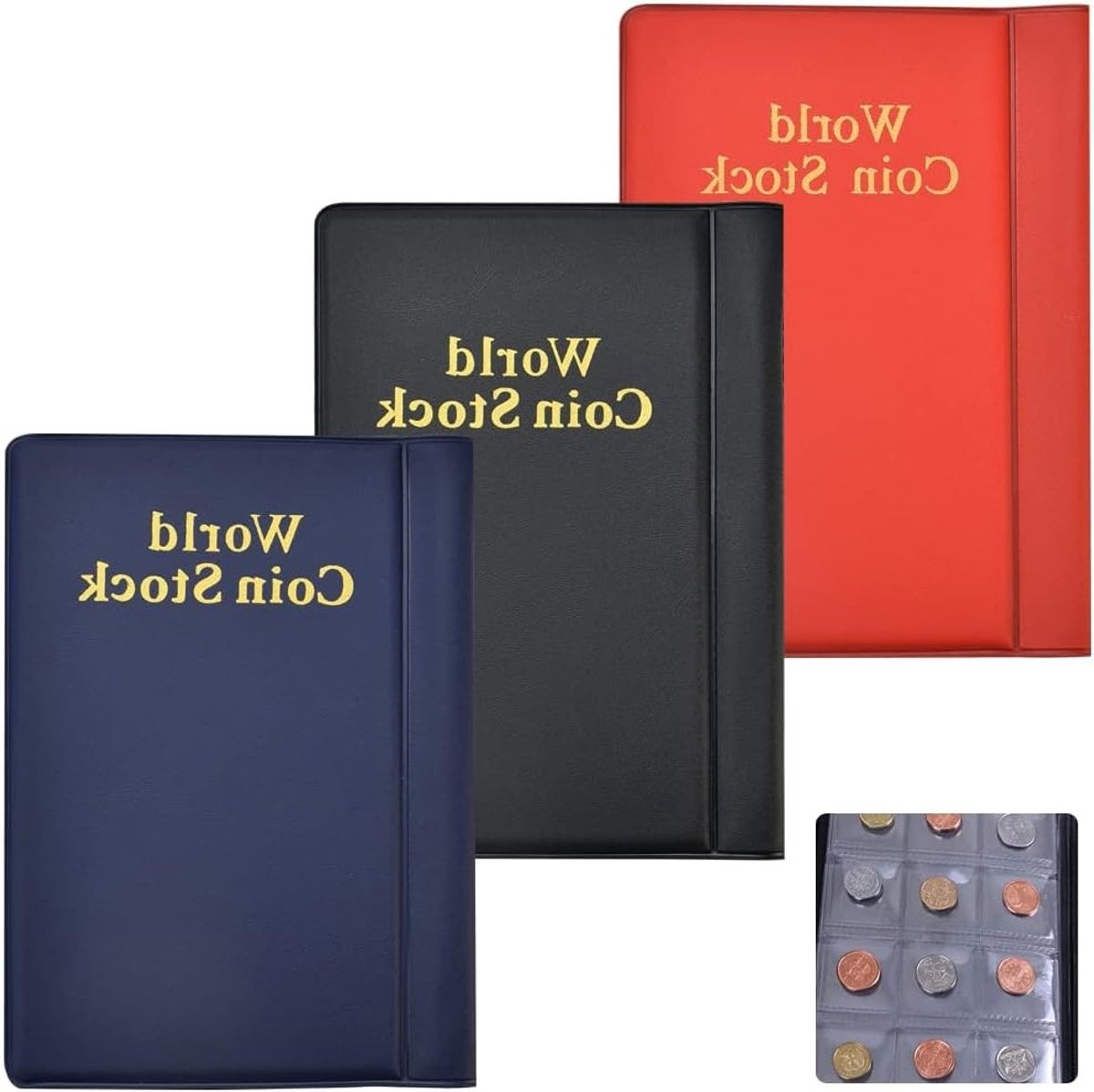 3-delig Muntverzamelalbum met 120 zakjes - Muntopslagboek voor het verzamelen van munten, herdenkingsmunten en medailles in 4 kleuren