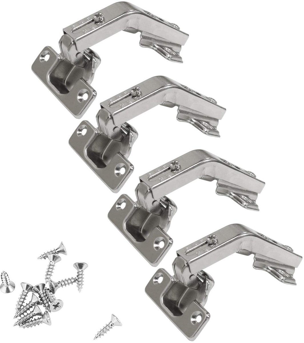 Dailygoods- Hoekscharnier 135° - Opvouwbaar - Verborgen - Zinklegering/Staal - Set van 4 - Inclusief bevestigingsschroeven - Deurscharnier