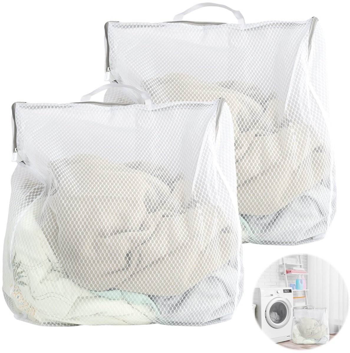 Dailygoods - Set van 2 Grote Herbruikbare Netwaszakken, 50 x 60 cm