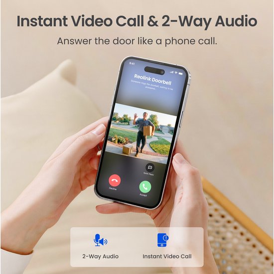 Reolink 2K 4MP Videodeurbelset met 1:1-beeldverhouding - HDR - Batterij- Of Bekabelde Voeding - Slimme Detectie - Lokale Opslag En 2,4/5 GHz Wifi - D340B-V2 met Hub 1 Lite — afbeelding 2