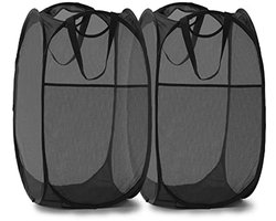 Wasmand - 2 stuks - Opvouwbare wasmand – Pop-up wasmand - Inklapbare pop-up wasmand van gaas - Voorzien van stevige handgrepen en zijvak - Draagbare, opvouwbare mand voor studentenkamers, badkamers en op reis - Zwart