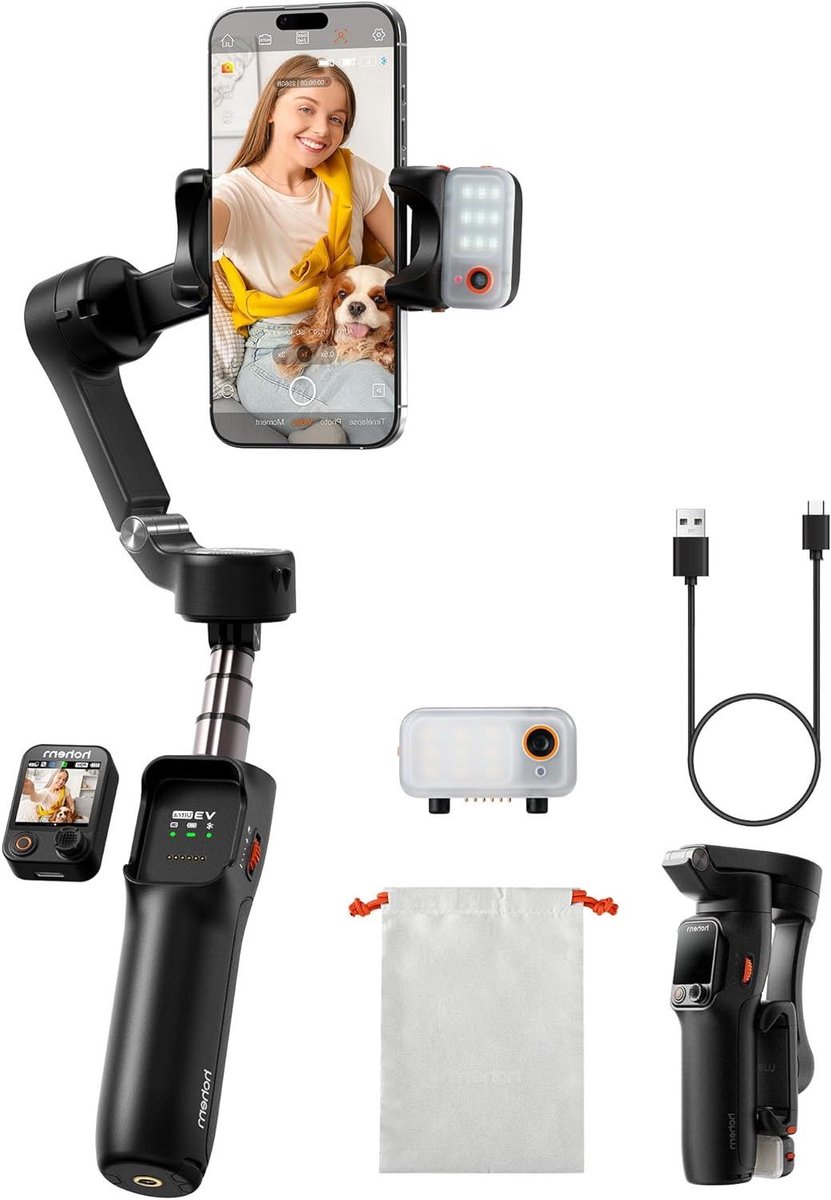 Smartphone Gimbal - Mobiele Stabilisator - Vloeiende Video's Maken - Intelligente AI Tracking - 1.22 Inch Touchscreen - Zwart