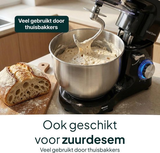 Keukenmachine - Mixer Food Processor - Bakken en Koken - Krachtige 2000W Motor - 6.2L Kom - Zwart — afbeelding 5