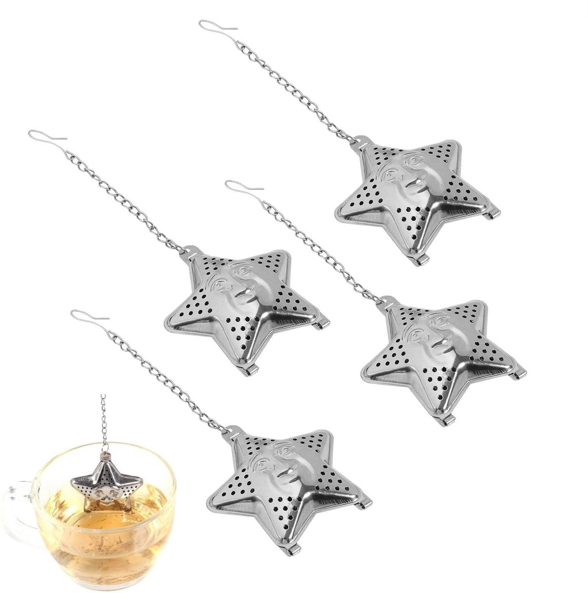 Dailygoods- Thee-eitjes 4 Stuks - Roestvrijstalen Theezeef - Theefilter voor Losse Thee - 