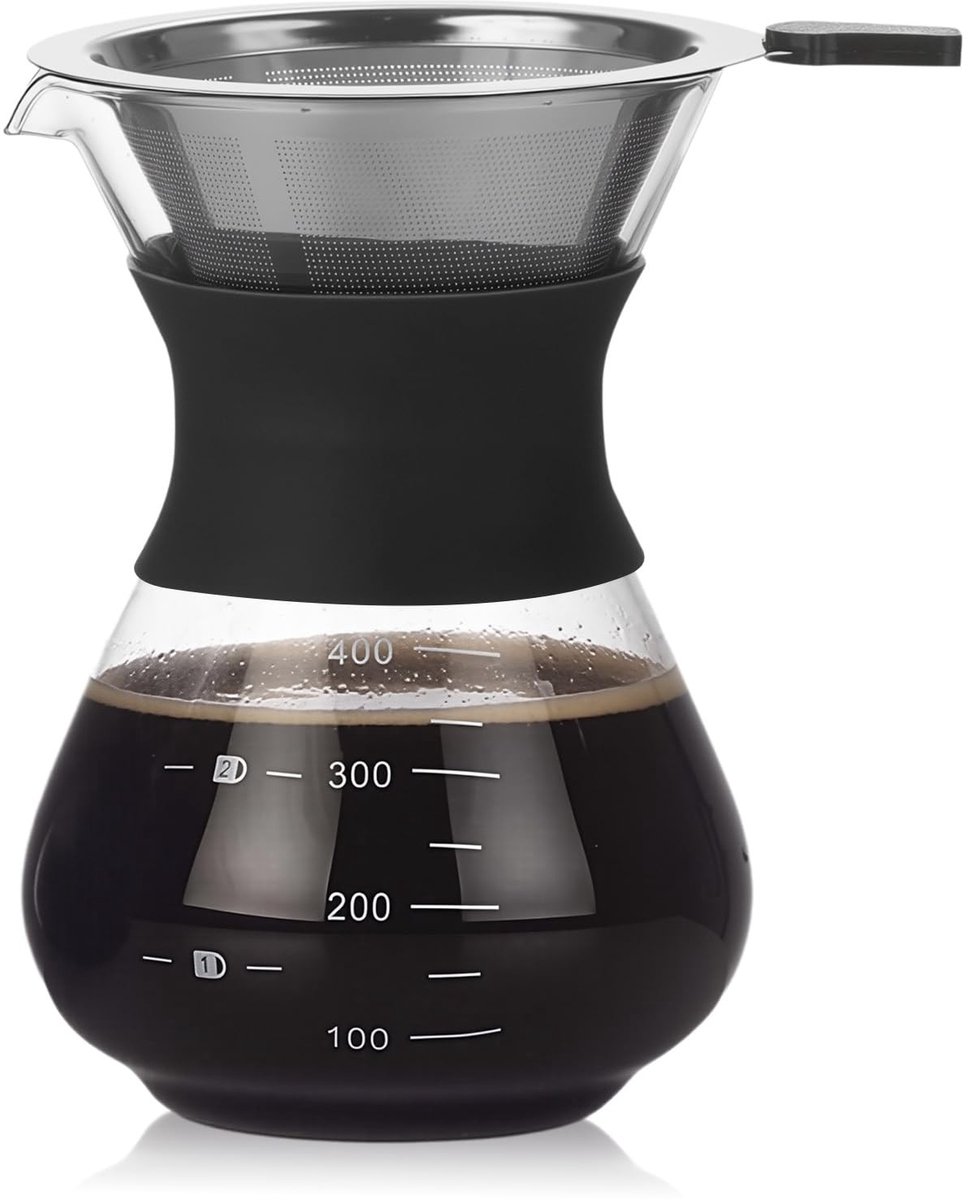 Dailygoods- Koffiezetapparaat 2-3 Kop - Giet Over Koffiezetapparaat - Glazen Pot - Roestvrij Stalen Koffiefilter - Compact Ontwerp - Drip Coffee Maker