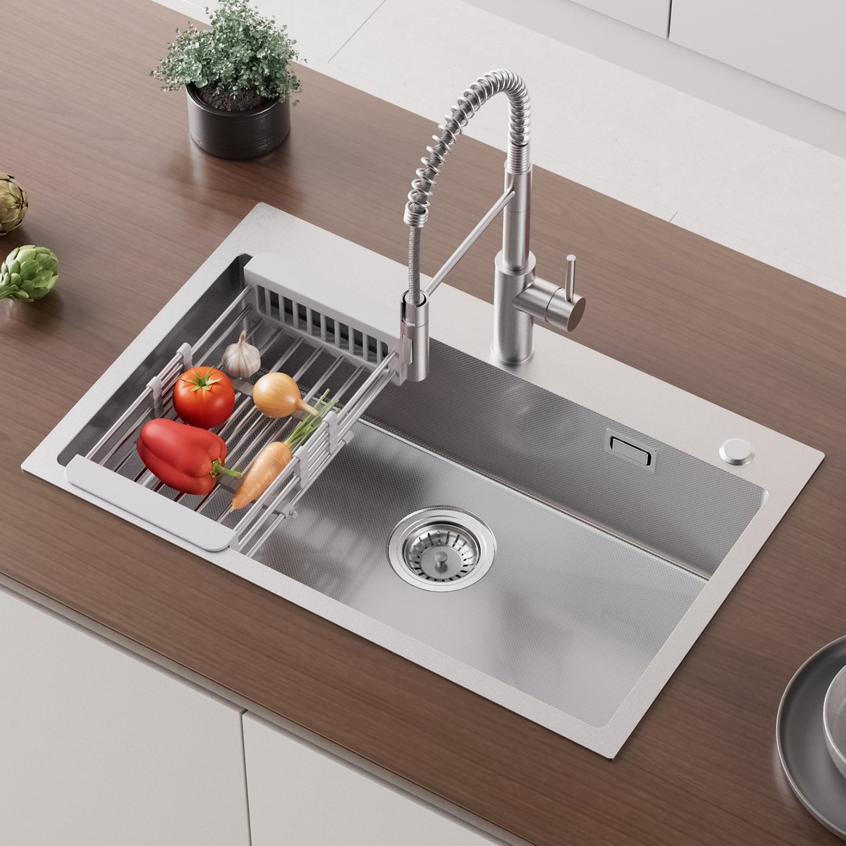CECIPA max Luxe Keuken Gootsteen - Grote Spoelbak RVS 70x45 cm - Handgemaakt 3mm Extra Dik Roestvrij Staal - Geluiddempend & Anti-Condens