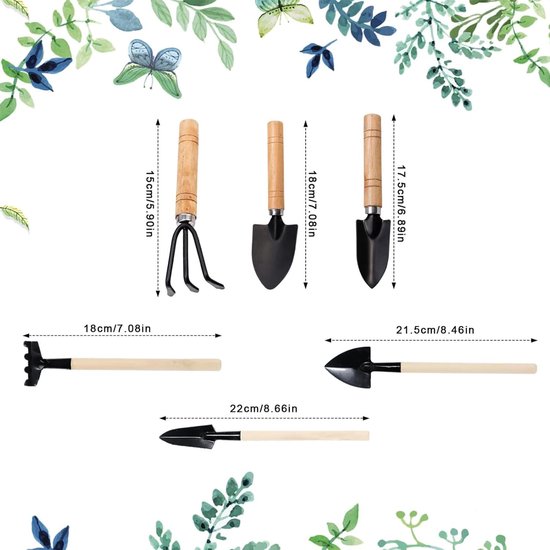 "6 stuks - mini tuingereedschapset - mini tuin gereedschap setje - mini tuingereedschap bonsai - mini tuingereedschap set - mini tuin gereedschap - handig voor in de tuin - voor bloembakken, moestuin & klein tuinwerk" — afbeelding 4